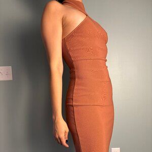LPA bodycon fitted dress with cut out high neckline